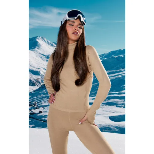 SKI Top sous-couche de ski en maille tricot café au lait à col roulé et détail buste - PrettyLittleThing - Modalova