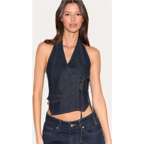 Gilet cache-coeur en jean à dos nu - PrettyLittleThing - Modalova