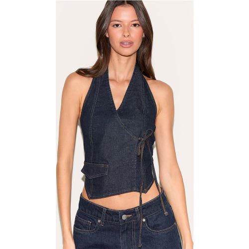 Gilet cache-coeur en jean à dos nu - PrettyLittleThing - Modalova
