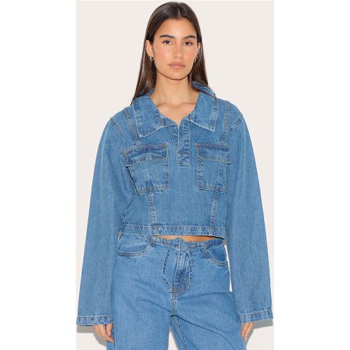 Chemise style rugby en jean à manches longues - PrettyLittleThing - Modalova