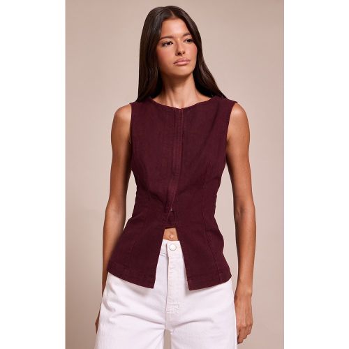 Top en jean brodeaux foncé sans manches à zip | Taille 38 - PrettyLittleThing - Modalova