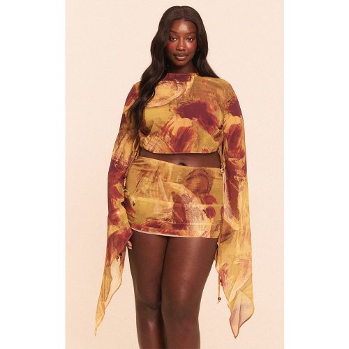 Plus Jupe de plage en mousseline de soie imprimé abstrait à empiècements perles | Taille Large - PrettyLittleThing - Modalova