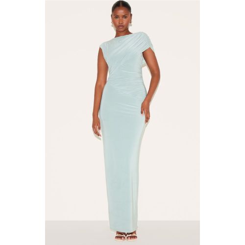 Robe longue moulante doublée vert à épaule drapée - PrettyLittleThing - Modalova
