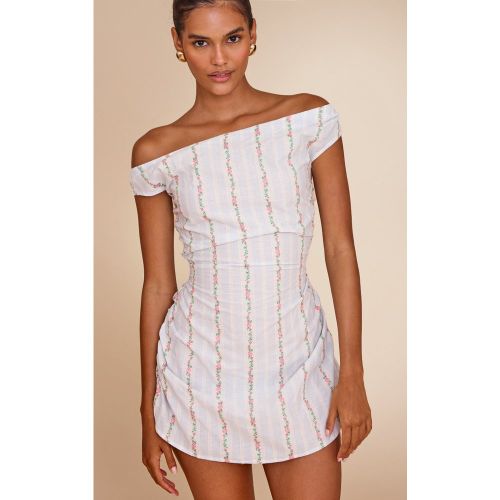 Robe trapèze à rayures imprimées petites fleurs et col bardot - PrettyLittleThing - Modalova