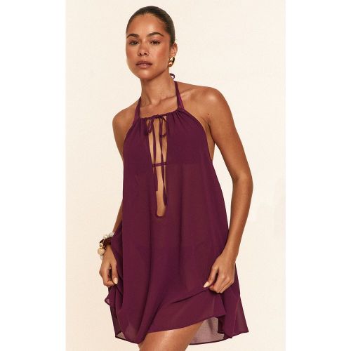 Robe de plage en mousseline de soie violette à dos nu et décolleté - PrettyLittleThing - Modalova