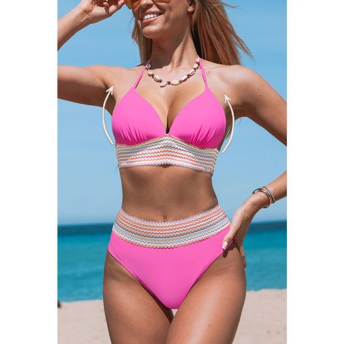 Bikini taille haute avec col plongeant rose - CUPSHE - Modalova