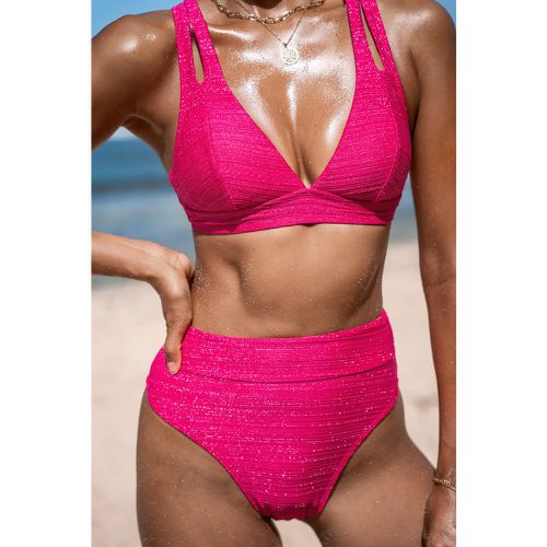 Bikini taille haute à dos croisé en lurex rose - CUPSHE - Modalova