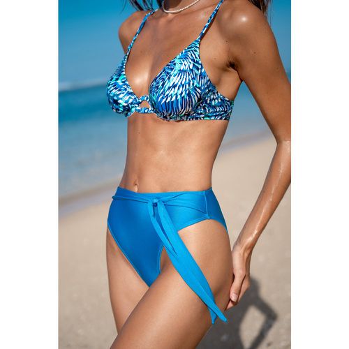 Bikini à armatures et imprimé abstrait et bas taille haute en lurex bleu - CUPSHE - Modalova