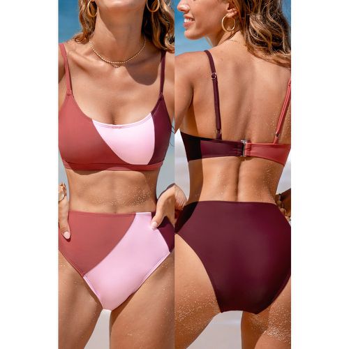 Bikini taille haute sportif à col carré et bloc de couleur - CUPSHE - Modalova