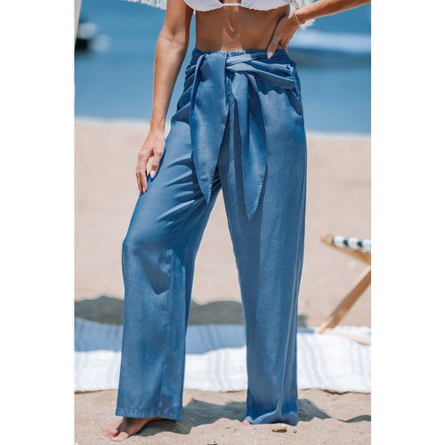 Pantalon à jambe droite avec taille à nouer bleu - CUPSHE - Modalova