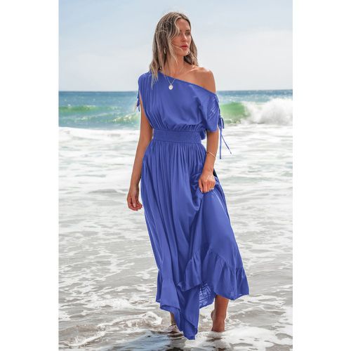 Robe longue à épaules dénudées et taille à smocks bleue claire - CUPSHE - Modalova