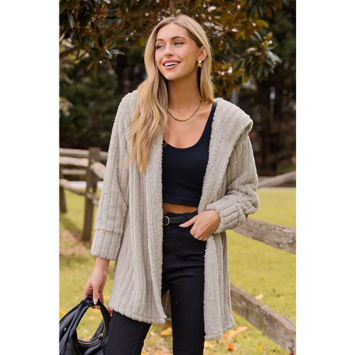 Manteau côtelé à capuche en fausse fourrure beige - CUPSHE - Modalova