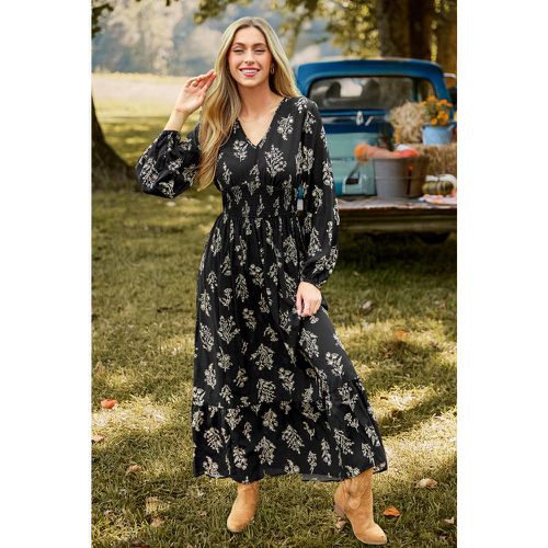 Robe longue à manches bouffantes et col en V florale - CUPSHE - Modalova