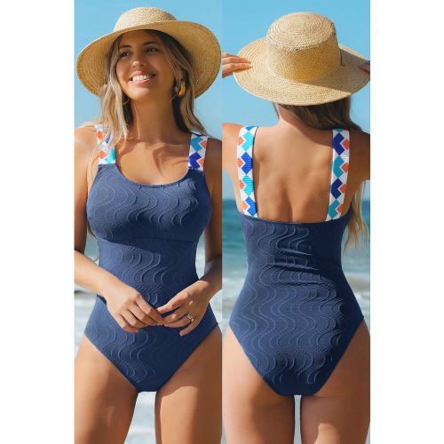 Maillot de bain une pièce bleu et géométrique à bretelles - CUPSHE - Modalova