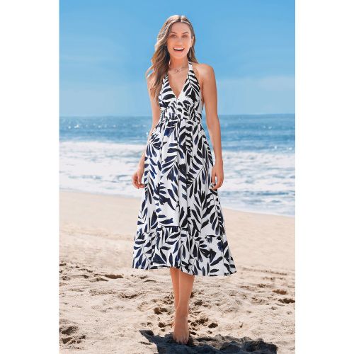 Robe longue à imprimé abstrait taille à smocks - CUPSHE - Modalova