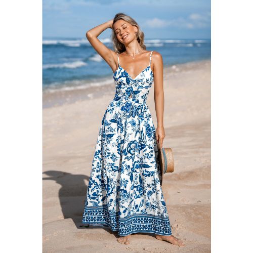 Robe maxi avec col en cœur torsadé et trou de serrure à fleurs - CUPSHE - Modalova