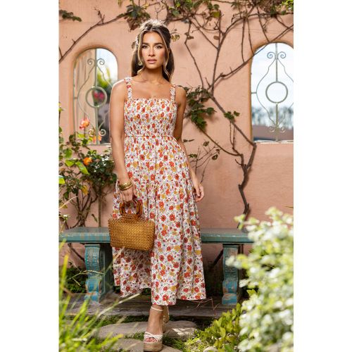 X JJD Robe longue florale col carré haut à smocks - CUPSHE - Modalova
