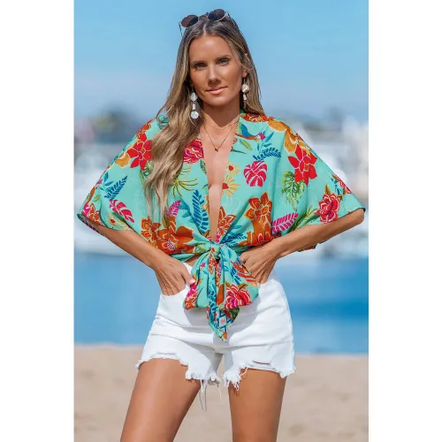 Haut cover up florale aqua noué sur le devant - CUPSHE - Modalova