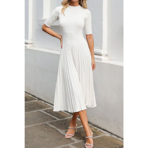 Robe midi à col rond et jupe plissée blanche - CUPSHE - Modalova