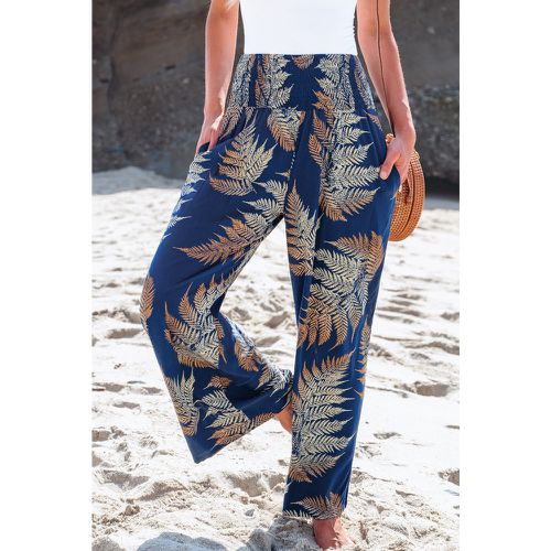 Pantalon droit avec taille à smocks blue tropical - CUPSHE - Modalova