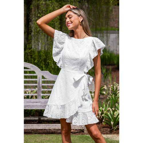 Robe mini en pur coton à emballage et volants en œillets blanche - CUPSHE - Modalova