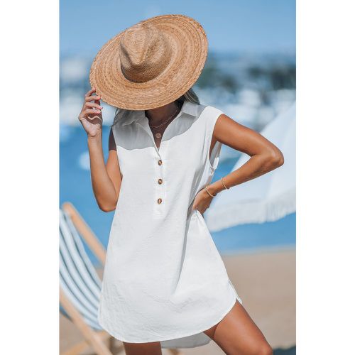 Robe chemise en pur coton mini sans manches en lin blanche - CUPSHE - Modalova