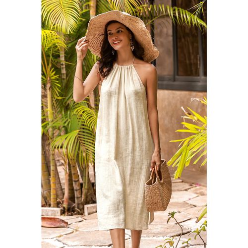 Robe midi en pur coton à col licou et coutures fendues - CUPSHE - Modalova