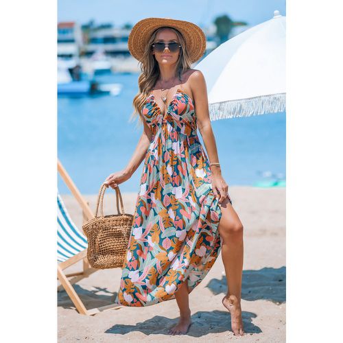 Robe maxi avec col licou à smocks et imprimé feuilles tropicales - CUPSHE - Modalova