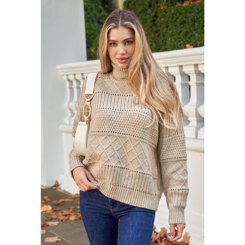 Pull à manches longues et col roulé en tricot torsadé camel - CUPSHE - Modalova