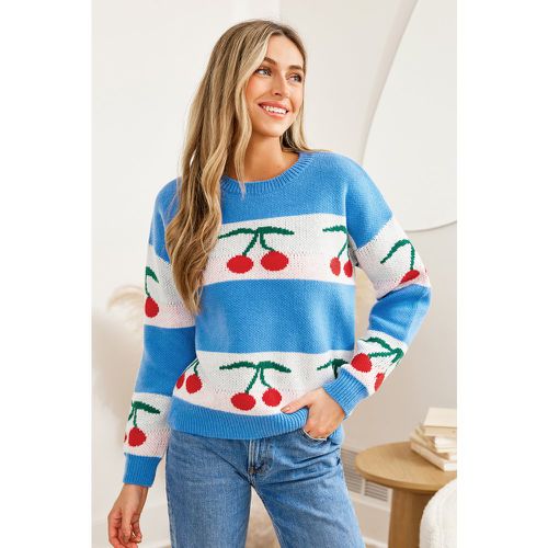 Pull en tricot intarsia à rayures bleues et cerises - CUPSHE - Modalova