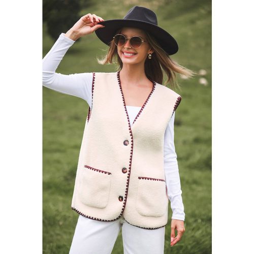 Gilet à boutons et col en V beige - CUPSHE - Modalova