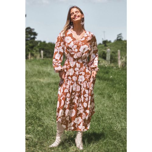 Robe longue à manches blouson et fleurs brûlé - CUPSHE - Modalova