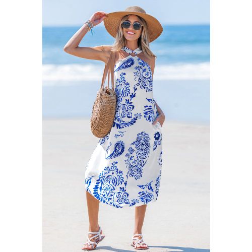 Robe longue florale col haut ourlet incurvé - CUPSHE - Modalova
