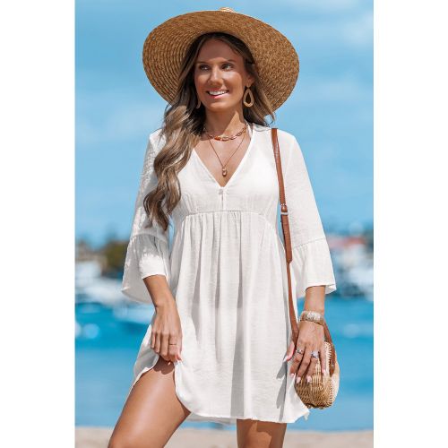 Robe cover up courte blanche col V demi manches - CUPSHE - Modalova
