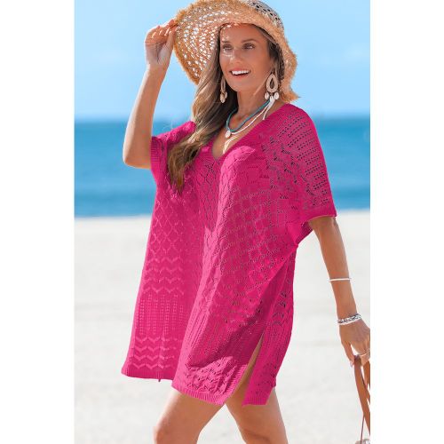 Robe cover up courte rose en tricot col V ourlet fendu - CUPSHE - Modalova