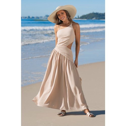 Robe longue beige col asymétrique - CUPSHE - Modalova
