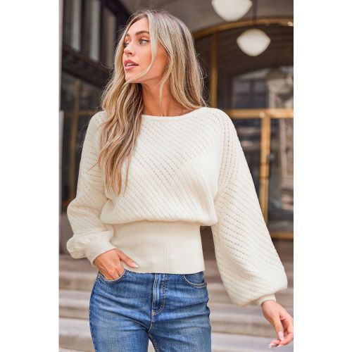 Pull crème en tricot col bateau taille cintrée - CUPSHE - Modalova