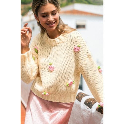 Pull floral en tricot col rond manches longues - CUPSHE - Modalova