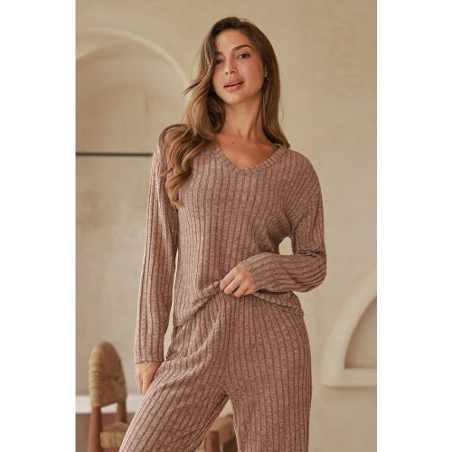 Ensemble de pyjama brun manches longues - CUPSHE - Modalova