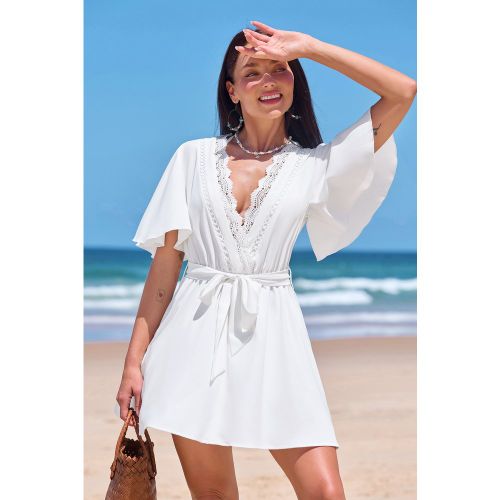 Robe cover up courte blanche tissée garniture en dentelle - CUPSHE - Modalova