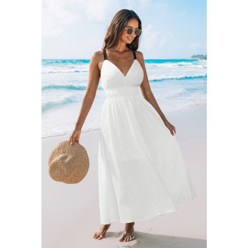 Robe longue blanche tissée col V sans manches - CUPSHE - Modalova