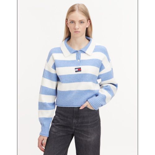 Pull col polo rayé, logo devant - Tommy Jeans - Modalova