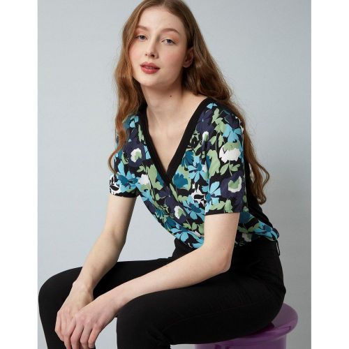 Top manches courtes bi-matière imprimé à fleurs - RIU PARIS - Modalova