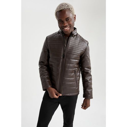 Blouson cuir col rond manches longues - DEFACTO - Modalova