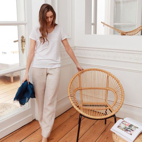 Pantalon de pyjama pur lin français, ISABELLE - BLANC CERISE - Modalova