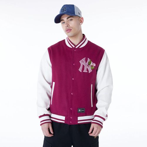 MLB Floral New York Yankees Dark Red Jacket New York Yankees logo with floral embroidery on left chest Yankees wordmark with floral embroidery on rear - shopify_EU_14884524065150_54899633488254 - Modalova