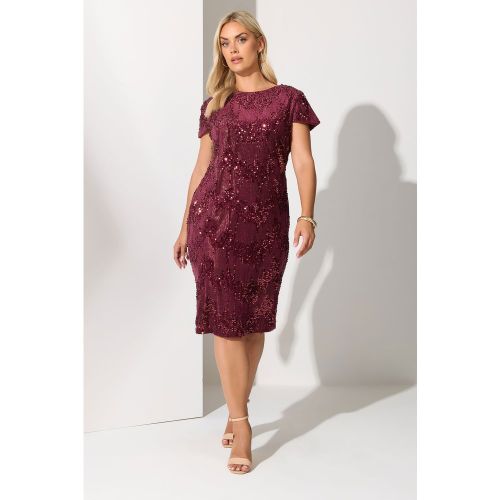 Robe Droite En Velours Rouge Vin À Sequins Size 44 - Yours London - Modalova