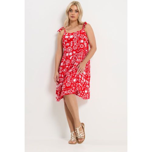 Robe Smockée En Lin À Imprimé Mixte Rouge Size 54-56 - Yours - Modalova