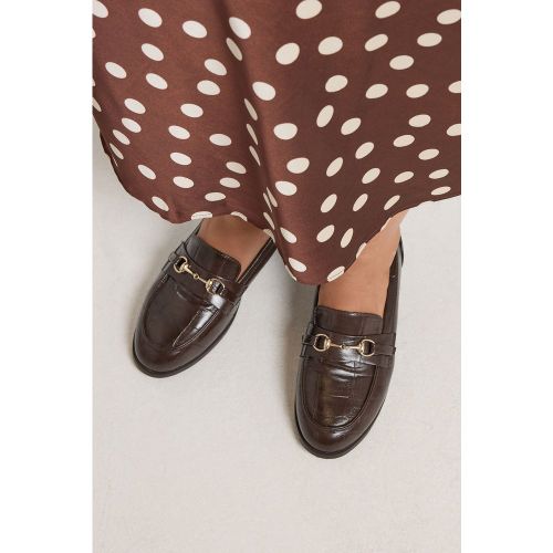 Mocassins Marron Chocolat Effet Croco Avec Mors, Coupe Large Esize 39EEE - Yours - Modalova