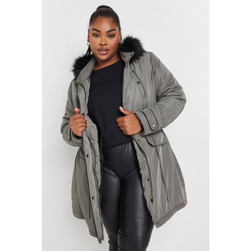 Curve Charcoal Grey Faux Fur Trim Parka Jacket, Grande Taille & Courbes - Yours - Modalova